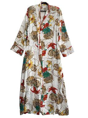 Vtg MARY McFADDEN Women Shoulder Pads Pocket Peignoir Robe Sz M Multicolor 93-20